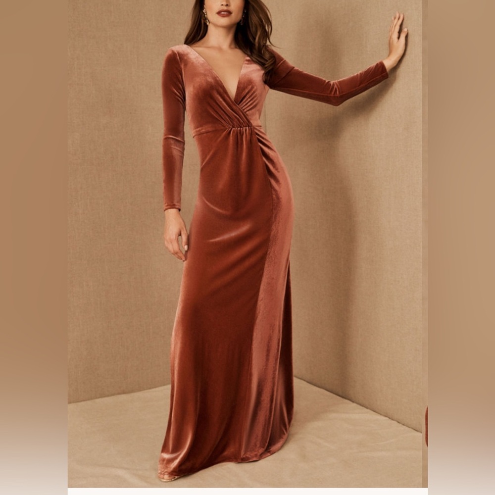 BHLDN Jenny Yoo Ryland V-Neck Long-Sleeve Open-Back Stretch Velvet Gown NWT